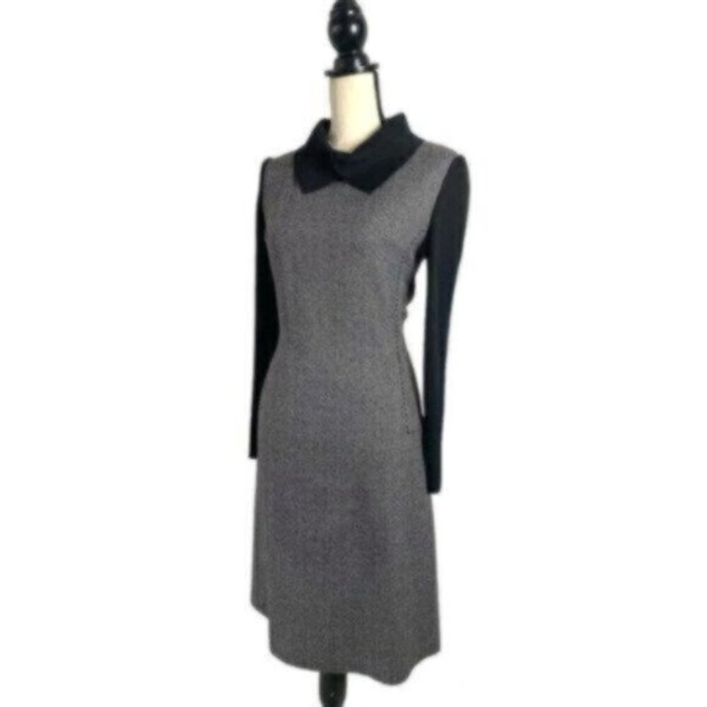 Vintage Tweed Wool Collared Knee Length Sheath Office Dress - Picture 11 of 11